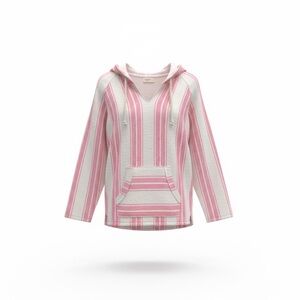 Womens Ocean Drive Baja Hoodie Sz L White Pink Beachy Pullover Boho Hippie